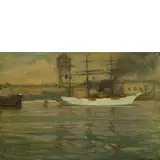 Pietro Fragiacomo, Trieste 1856 - Venezia 1922 / Nave a Trieste / Firmato P Fragiacomo in basso a sinistra