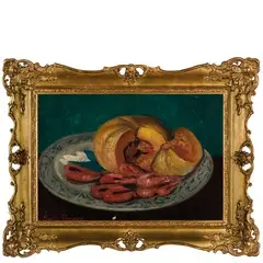Émile Bernard, Lilla, 1868 - Parigi, 1941 / Natura morta con melone e gamberetti / Firmato Emile Bernard in basso a sinistra, oil on canvas