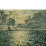 Fausto Pratella, Napoli 1888 - 1964 / Marina con vele e nave a vapore / Firmato Fausto Pratella in basso a destra, oil on panel