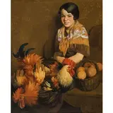 Cornelio Geranzani, Genova 1880 - 1955 / Bambina con gallo / Firmato C Geranzani in basso a destra, oil on canvas