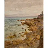 Arthur Calame, Geneva, 1843 - 1919 / Bordighera, Chiesa di Sant'Ampelia / Firmato Arthur Calame in basso a sinistra, oil on canvas applicata on cardboard