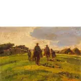 Livorno, 1898 - Valdana di Portoferraio, 1981 / Paesaggio della Maremma con butteri / Firmato C Domenici in basso a destra by Carlo Domenici, oil on panel, offered May 2019