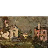 Alessandro Milesi, Venezia 1856 - 1945 / Pesaggio invernale con chiesetta / Firmato A Milesi in basso a sinistra