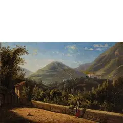 Gabriele Smargiassi, Veduta napoletana con contadina, oil on canvas
