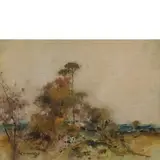 Giuseppe Casciaro, Ortelle, 1863 - Napoli, 1945 / Paesaggio di Ortell / Firmato G Casciaro in basso a sinistra, mixed media on paper