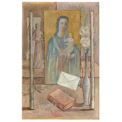 Francesco De Rocchi, Saronno 1902 - Milano 1978 / Madonna con Bambino e natura morta, 1939, oil on panel