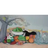 Giuseppe Cesetti, Tuscania 1902 - 1990 / Natura morta e cavallo nero, oil on canvas