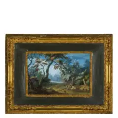 Marco Ricci, Coppia di paesaggi, oil on pelle di capretto