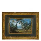 Marco Ricci, Coppia di paesaggi, oil on pelle di capretto