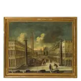 Gabriele Bella, Veduta di Piazza San Marco / Veduta interna di Palazzo Ducale con le truppe austriache, oil on canvas