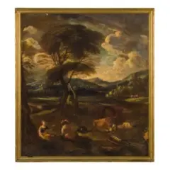Crescenzo Onofri, Paesaggio con armenti e figure, oil on canvas