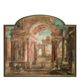 Pietro Paltronieri, Capriccio architettonico con colonnato, tempera and olio on canvas mistilinea