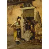 Alessandro Milesi, Venezia, 1856 - 1945 / La venditrice di zucca / Firmato A. Milesi in basso a destra