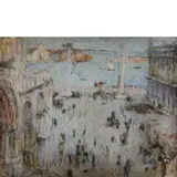Ferruccio Scattola, Venezia, 1873 - Roma, 1950 / Venezia, veduta dalla torre dell'orologio, oil on panel