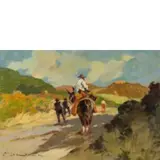 Livorno, 1898 - Valdana di Portoferraio, 1981 / Butteri / Firmato C Domenici in basso a sinistra by Carlo Domenici, oil on panel, offered Dec 2019