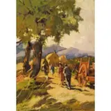 Livorno, 1898 - Valdana di Portoferraio, 1981 / Contadini nella campagna toscana / Firmato C Domenici in basso a destra by Carlo Domenici, oil on cardboard, offered Dec 2019