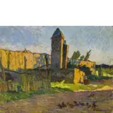 Livorno, 1898 - Valdana di Portoferraio, 1981 / Campagna vicino alle mura della città / Firmato C Domenici e datato '22 in basso a destra by Carlo Domenici, oil on cardboard, offered Dec 2019
