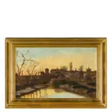 Lorenzo Cecconi, Roma, 1863 - 1947 / Paesaggio toscano all'alba / Firmato L Cecconi in basso a destra, oil on canvas