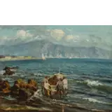 Carmine Ciardiello, Napoli, 1871 - 1916 / Marina di Napoli con barche e pescatori