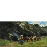 Pietro Barucci, Roma, 1845 - 1917 / Contadini con animali sull'altopiano abruzzese / Firmato P Barucci, Roma in basso a sinistra, oil on canvas