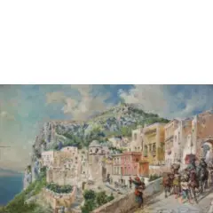 Roma, 1849 - 1896 / Veduta di Capri con figure / Firmato M De Franceschi in basso a destra by Mariano de Franceschi, oil on panel, offered Dec 2019