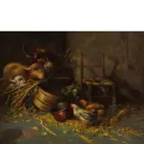 Tito Pellicciotti, Barisciano, 1871 - Aquila, 1950 / Animali nella stalla / Firmato Pellicciotti in basso a sinistra