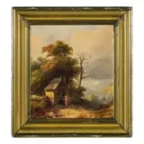 Milano, 1831 - 1882 / Paesaggio campestre con donna in preghiera / Firmato G Fasanotti in basso a sinistra by Gaetano Fasanotti, oil on cardboard, offered Dec 2019