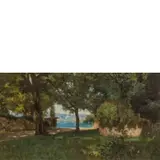 Enrico Reycend, Torino, 1855 - 1928 / Sul lago d'Orta / Firmato Reycend E in basso a sinistra, oil on canvas