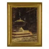 Francesco Filippini, Brescia, 1853 - Milano, 1895 / Interno di chiesa con fonte battesimale / Firmato F Filippini in basso a destra, oil on canvas