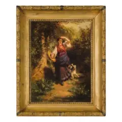 Rudolf Koller, Zurigo, 1828 - 1905 / Paesaggio con figura e cagnolino / Firmato R Koller 1861 in basso a destra, oil on canvas