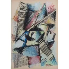 Mario Nannini, Buriano 1895 - Pistoia 1918 / Senza titolo, mixed media and collage on cartoncino