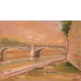 Ugo Attardi, Genova 1923 - Roma 2006 / Ponte sul Tevere, mixed media and olio on paper applicata on canvas