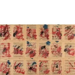 Firenze 1926 - 2007 / Rosso e blu, 1992 by Giuseppe Chiari, mixed media and collage di spartiti musicali applicati on canvas, offered Dec 2019