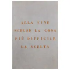 Vincenzo Agnetti, Milano 1926 - 1981 / Ritratto, 1971, Feltro colorato di grigio e lettere incise a fuoco dipinte di arancio