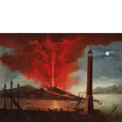 Tommaso Ruiz, Eruzione del Vesuvio al chiaro di luna vista dalla lanterna del molo / Firmato sul retro, oil on canvas