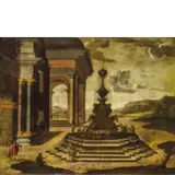 Vicente Giner, Studio architettonico con Fontana, oil on canvas