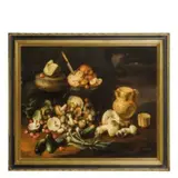 Felice Boselli, Natura morta con funghi, brocca e pane, oil on canvas