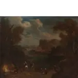 Hendrik Frans van Lint, Veduta fluviale con figure, oil on canvas