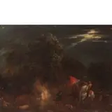 Bartolomeo Pedon, Paesaggio con cavalieri e fulmine, oil on canvas