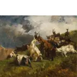 Giuseppe Palizzi, Animali nell'altopiano / Giochi fra caprette nel prato / Firmati G Palizzi in basso a destra