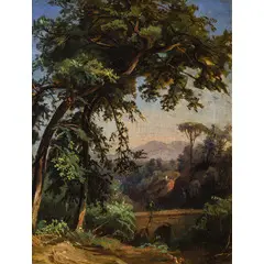 Antonie Sminck Pitloo, Arnhem, 1790 - Napoli, 1837 / Paesaggio boschivo / Alberi nella campagna romana / Firmato Pitloo in basso a destra, A P a sinistra, oil on canvas