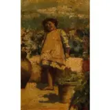 Vincenzo Irolli, Napoli, 1860 - 1942 / Bambina in giardino / Firmato V Irolli in basso a destra