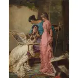 Ernesto Fontana, Milano, 1837 - Svizzera, 1918 / Conversazione tra giovani fanciulle / Firmato E Fontana in alto a destra, oil on panel
