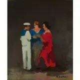 Livorno, 1883 - 1979 / Conversazione tra figure / Firmato R Natali in basso a destra by Renato Natali, oil on panel, offered Mar 2020
