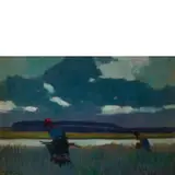 Livorno, 1883 - 1979 / Paesaggio fluviale con contadine / Firmato R Natali in basso a sinistra by Renato Natali, oil on cardboard, offered Mar 2020