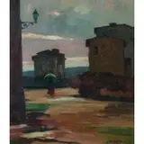 Livorno, 1883 - 1979 / Strada di Livorno con figura / Firmato R Natali in basso a destra by Renato Natali, oil on panel, offered Mar 2020