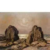 Livorno, 1881 - 1967 / Scogliera di Castiglioncello al tramonto / Firmato G Romiti in basso a destra by Gino Romiti, oil on cardboard, offered Mar 2020