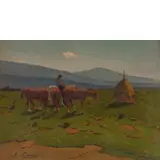 Giovanni Lomi, Livorno, 1889 - 1969 / Buttero con cavalli in Maremma / Firmato G Lomi in basso a sinistra