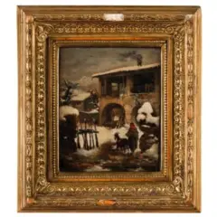 Angelo Inganni, Brescia, 1807 - Gussago, 1880 / Paesaggio innevato con figure / Firmato A Inganni in basso a destra, oil on canvas