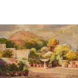 Giacinto Gigante, Napoli, 1806 - 1876 / Terrazza con vasi di fiori a Sorrento / Firmato Gia Gigante in basso a destra